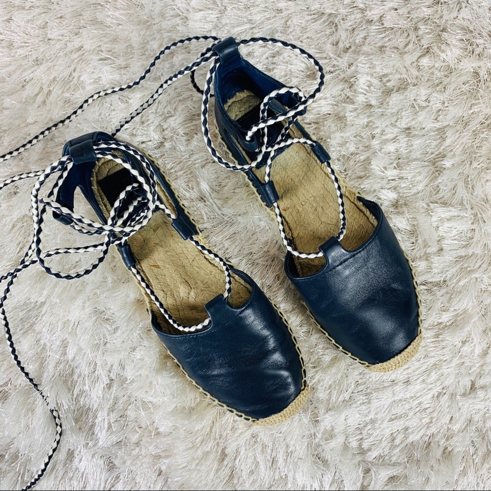 Tory Burch Positano Navy Flat Wrap Espadrille 6.5